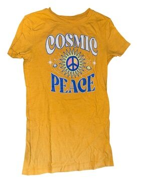 Aeropostale Mustard Yellow "Cosmic Peace" Graphic Tee